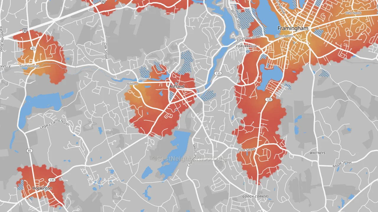 Transit Grade map of Ashland, MA