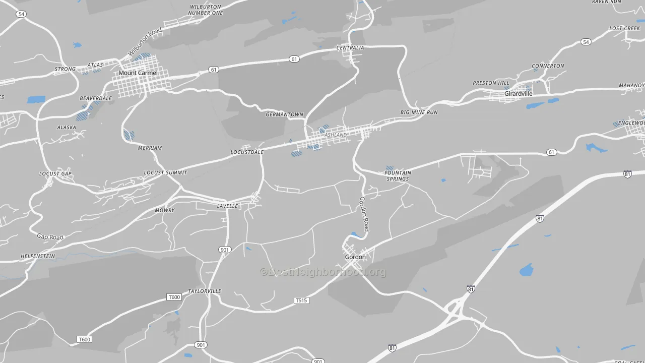 Transit Grade map of Ashland, PA