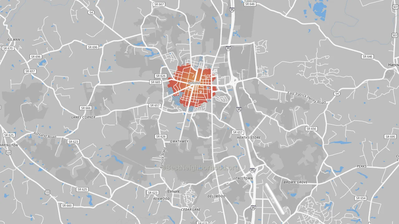 Transit Grade map of Ashland, VA