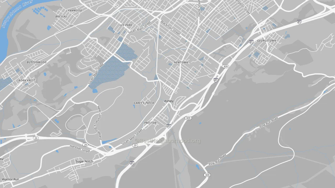 Transit Grade map of Ashley, PA