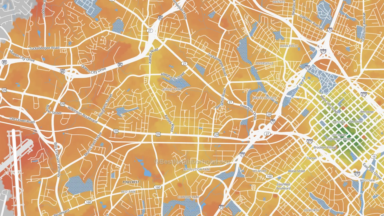 Transit Grade map of Ashley Park, Charlotte, NC