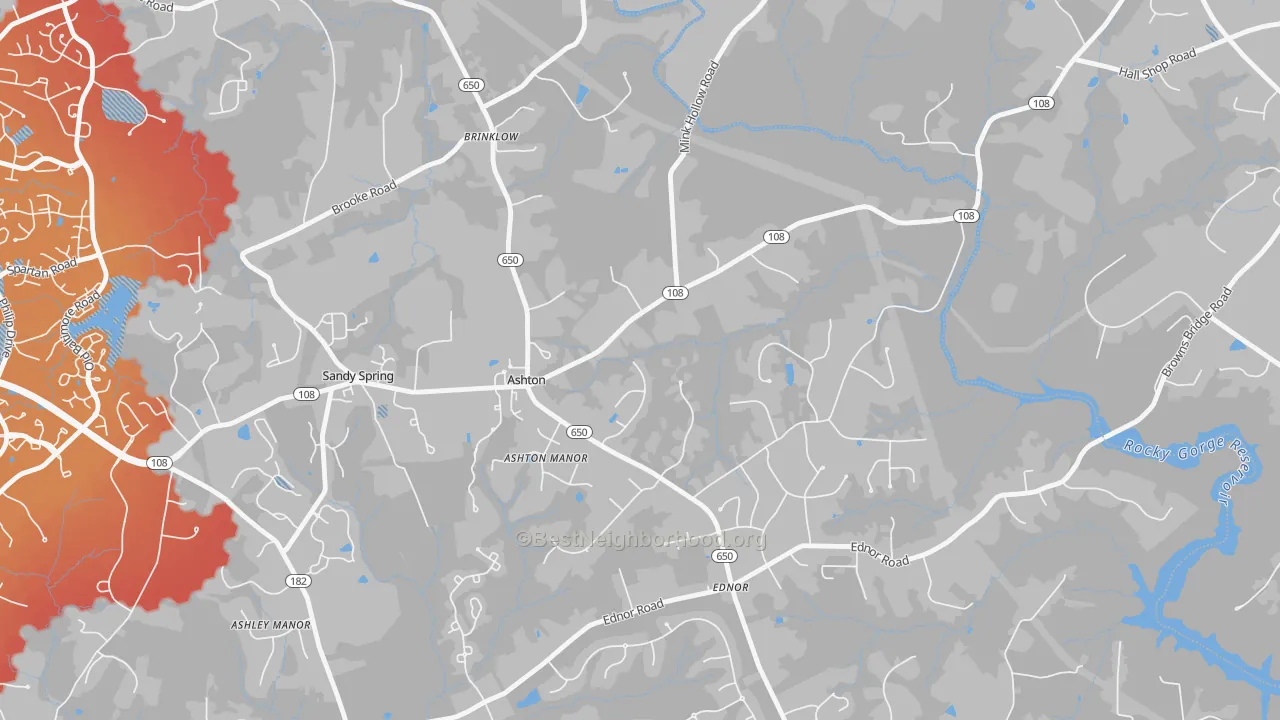Transit Grade map of Ashton, MD