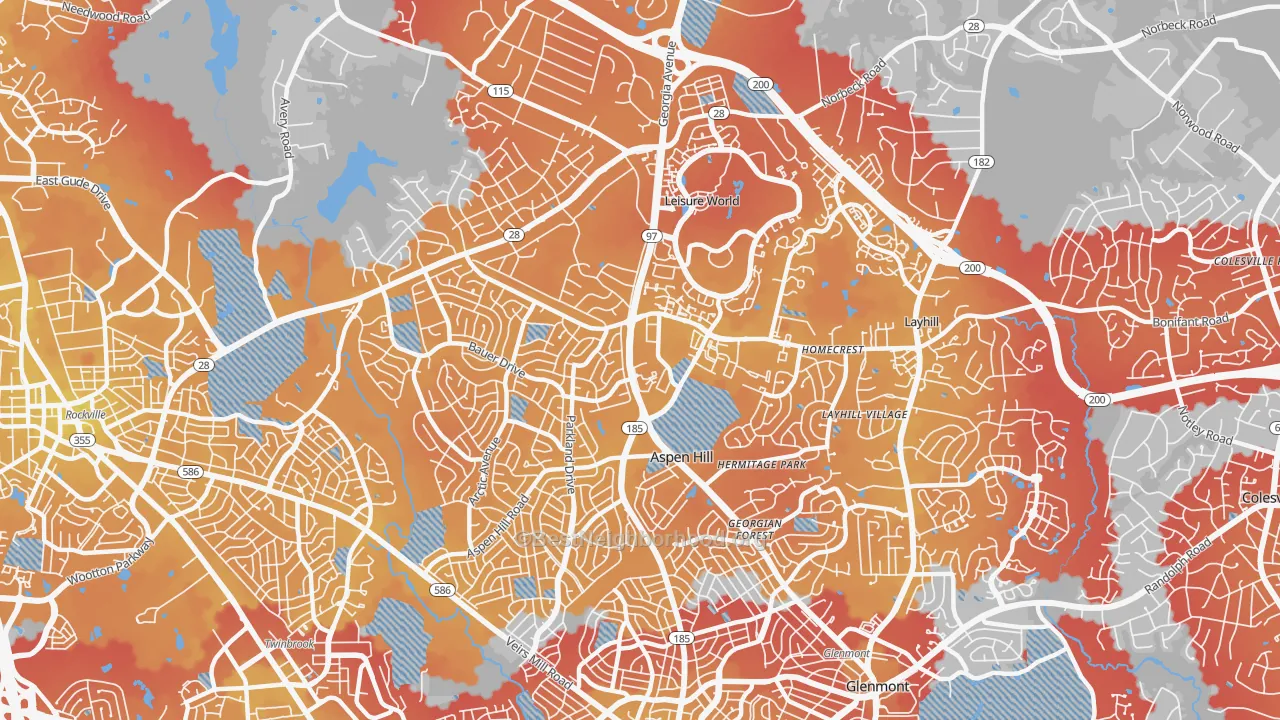 Transit Grade map of Aspen Hill, MD