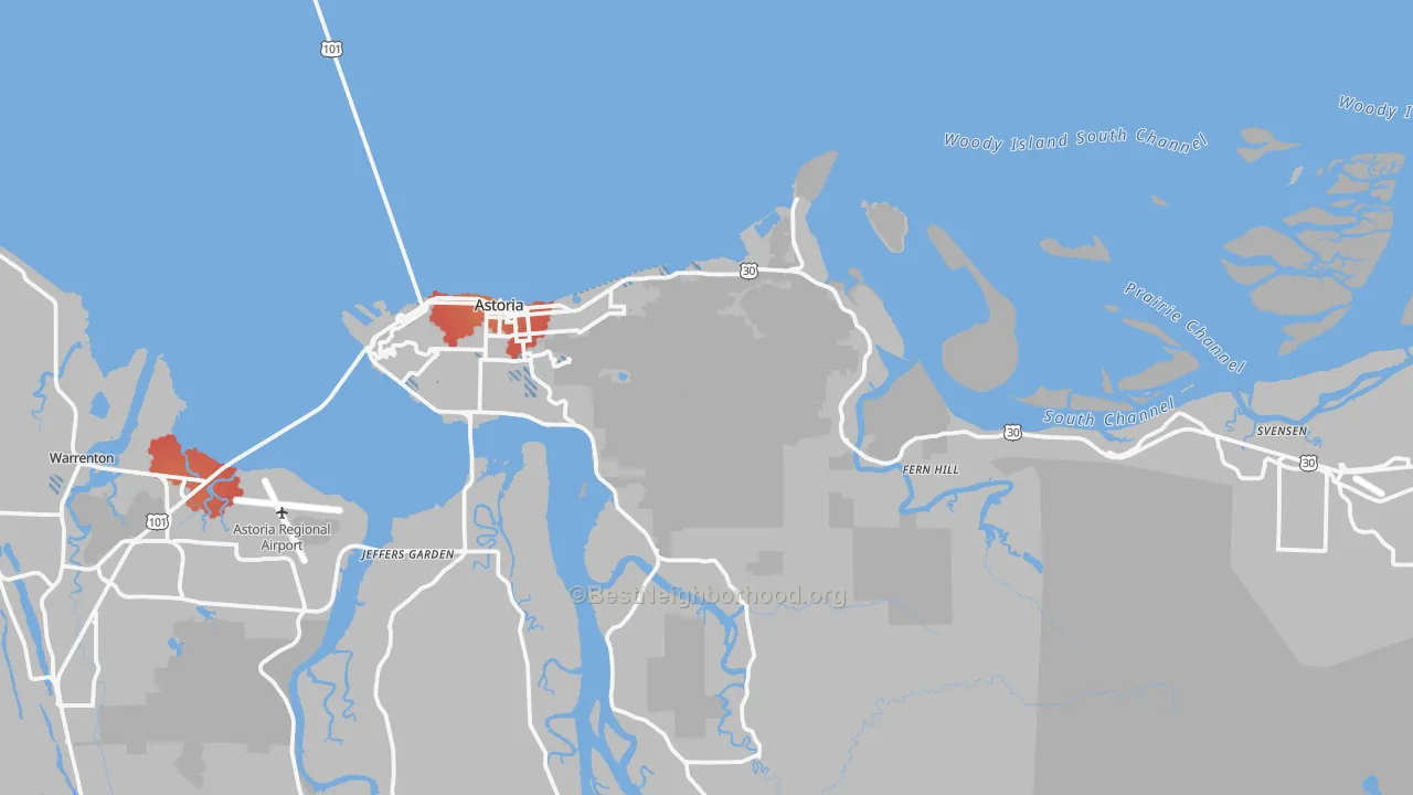 Transit Grade map of Astoria, OR