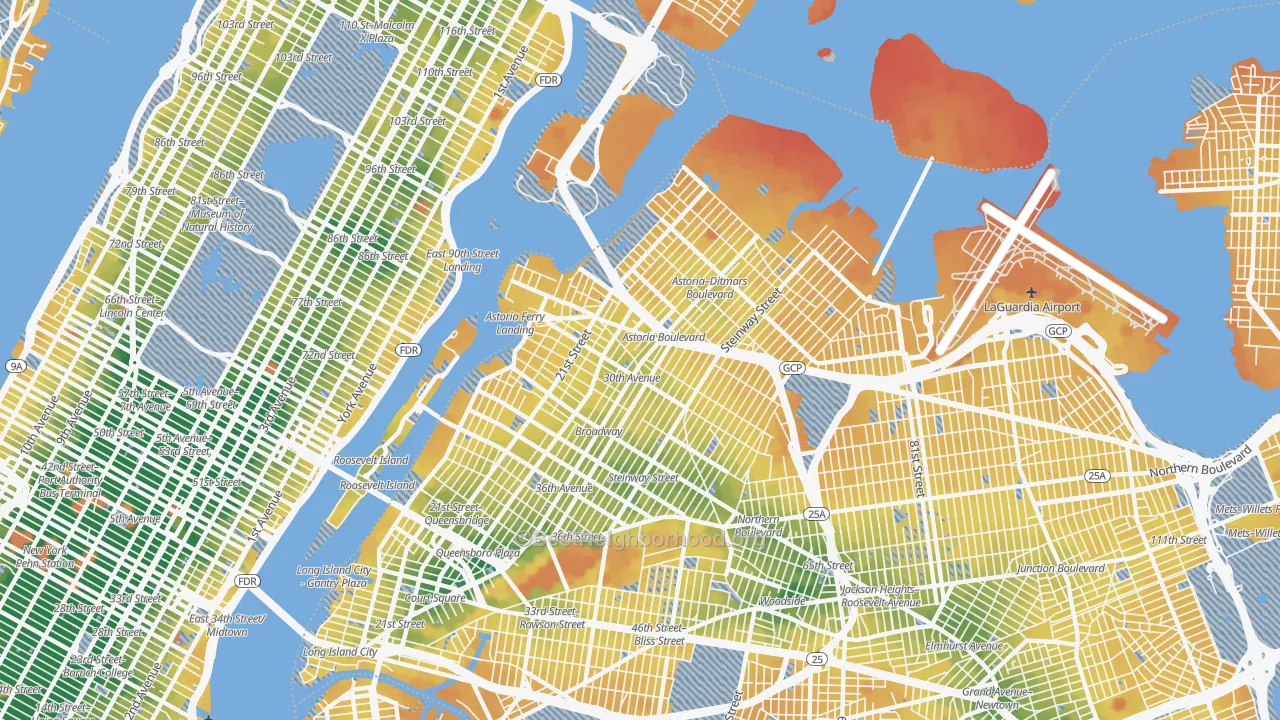 Transit Grade map of Astoria, Queens, NY
