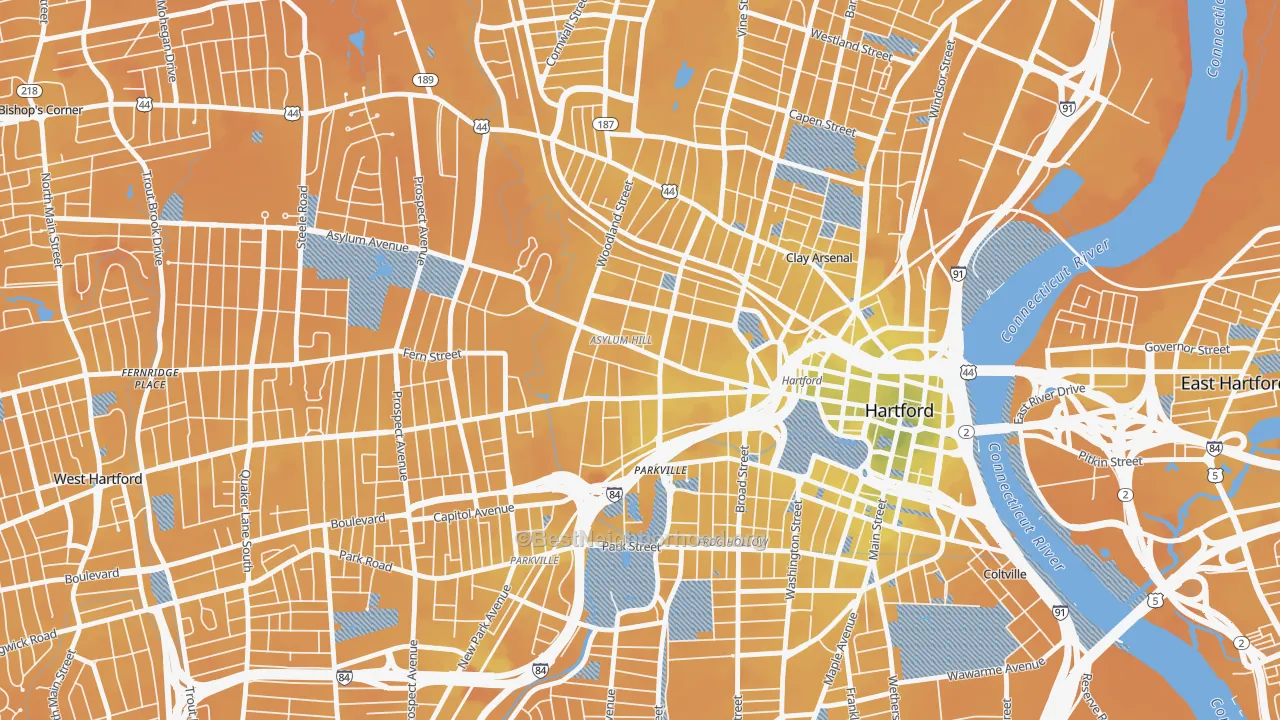 Transit Grade map of Asylum Hill, Hartford, CT