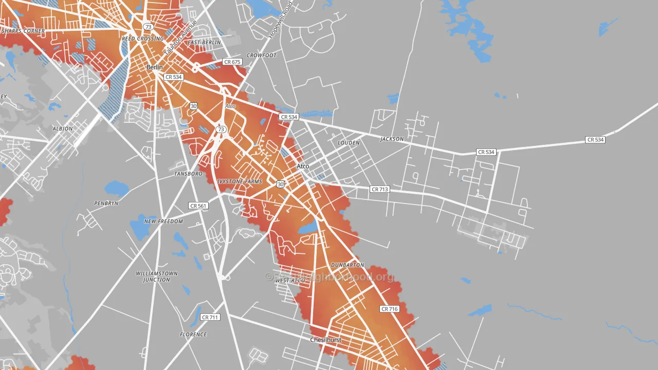 Transit Grade map of Atco, NJ