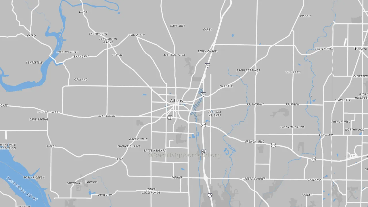 Transit Grade map of Athens, AL