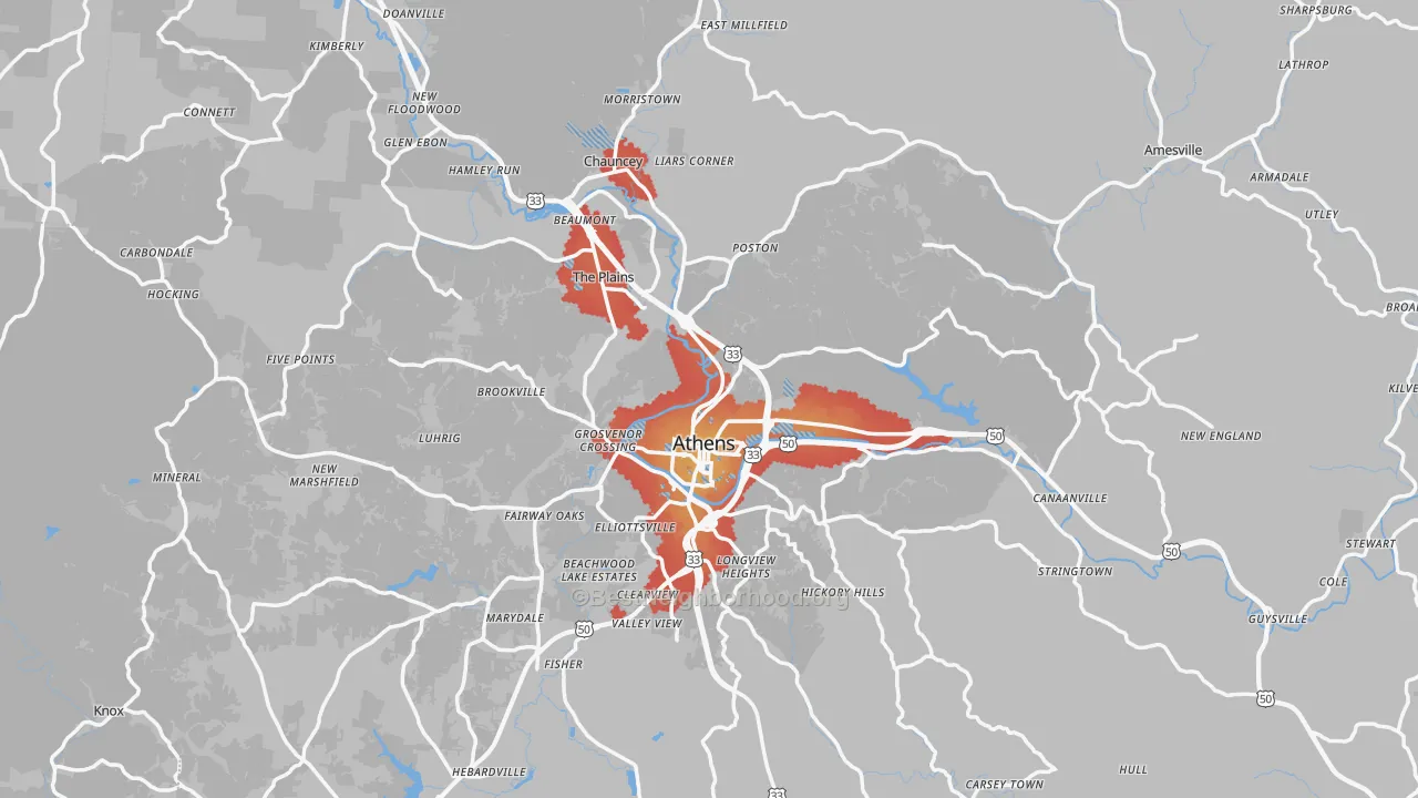 Transit Grade map of Athens County, OH