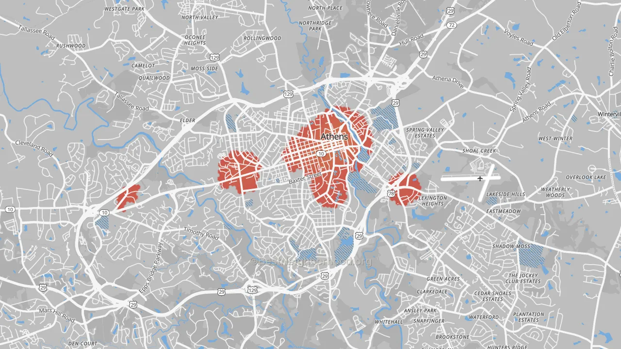 Transit Grade map of Athens, GA
