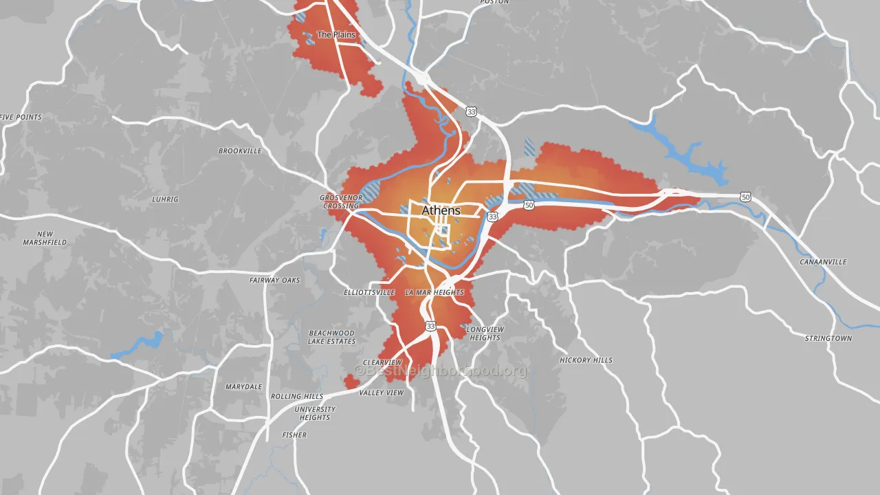 Transit Grade map of Athens, OH