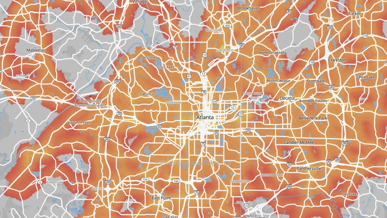 Transit Grade map of Atlanta, GA