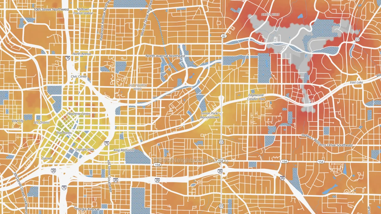 Transit Grade map of Atlanta-Inman Park, Atlanta, GA