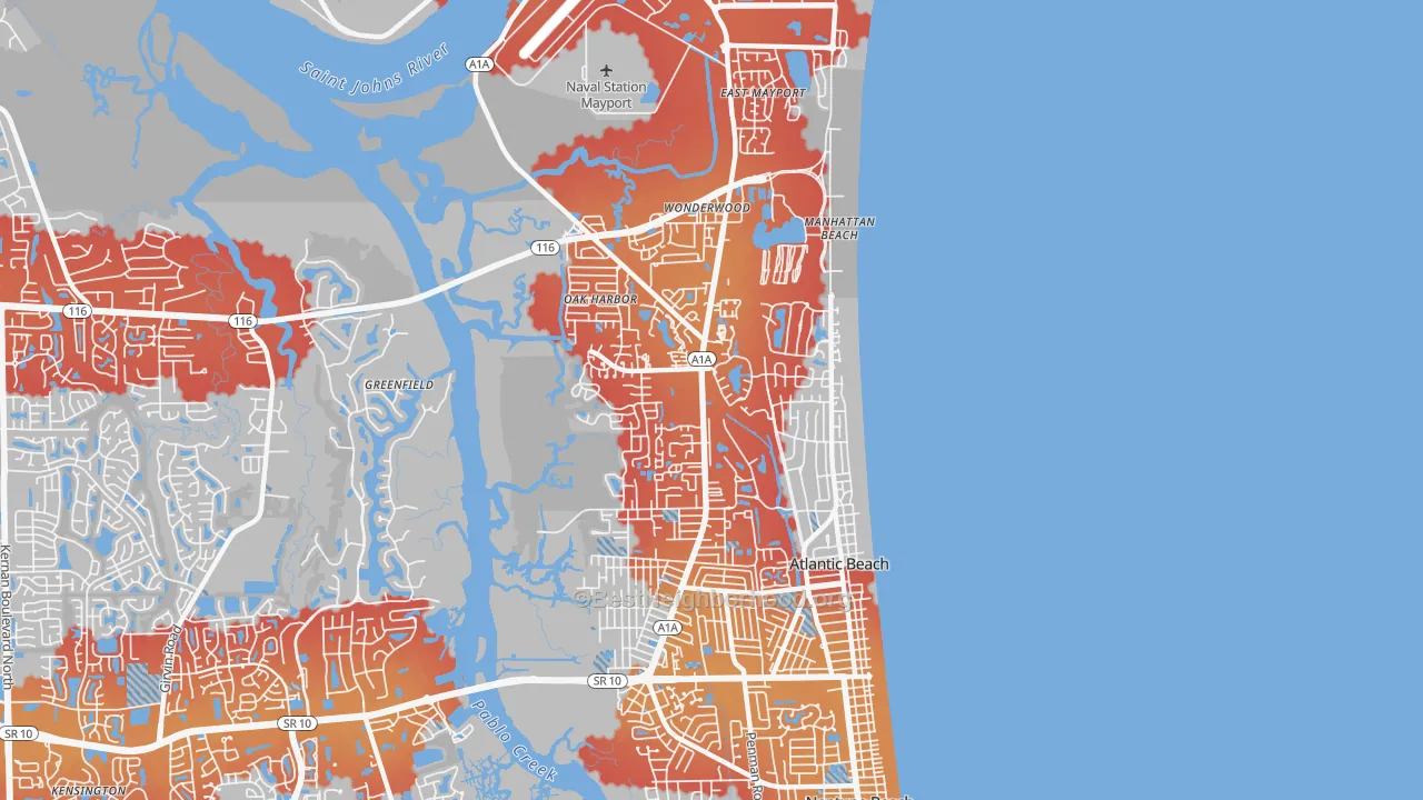 Transit Grade map of Atlantic Beach, FL
