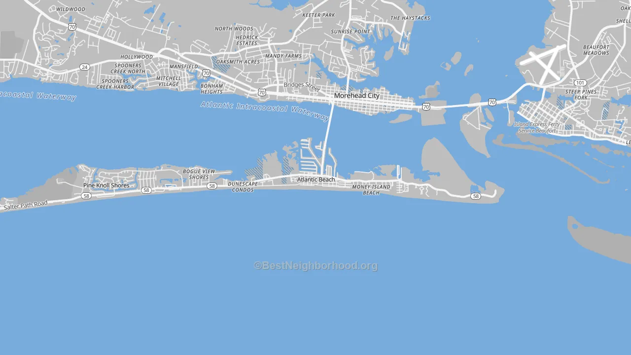 Transit Grade map of Atlantic Beach, NC