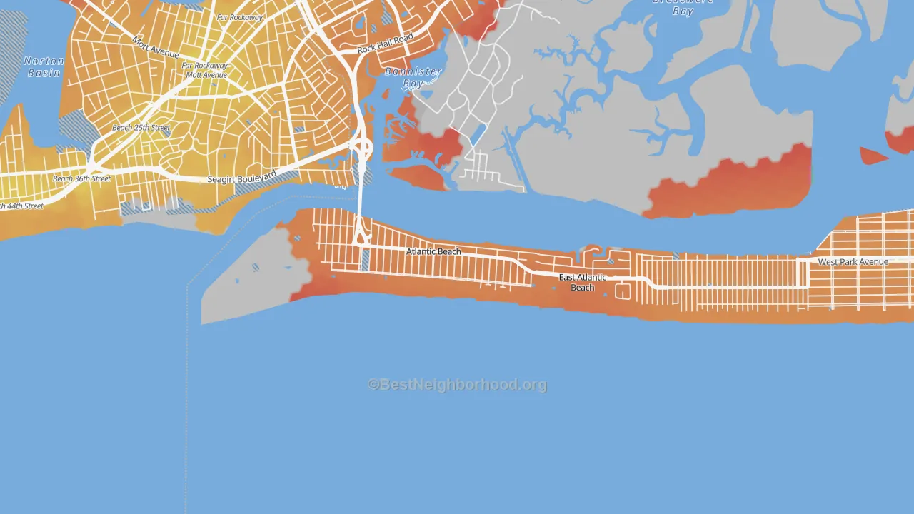 Transit Grade map of Atlantic Beach, NY
