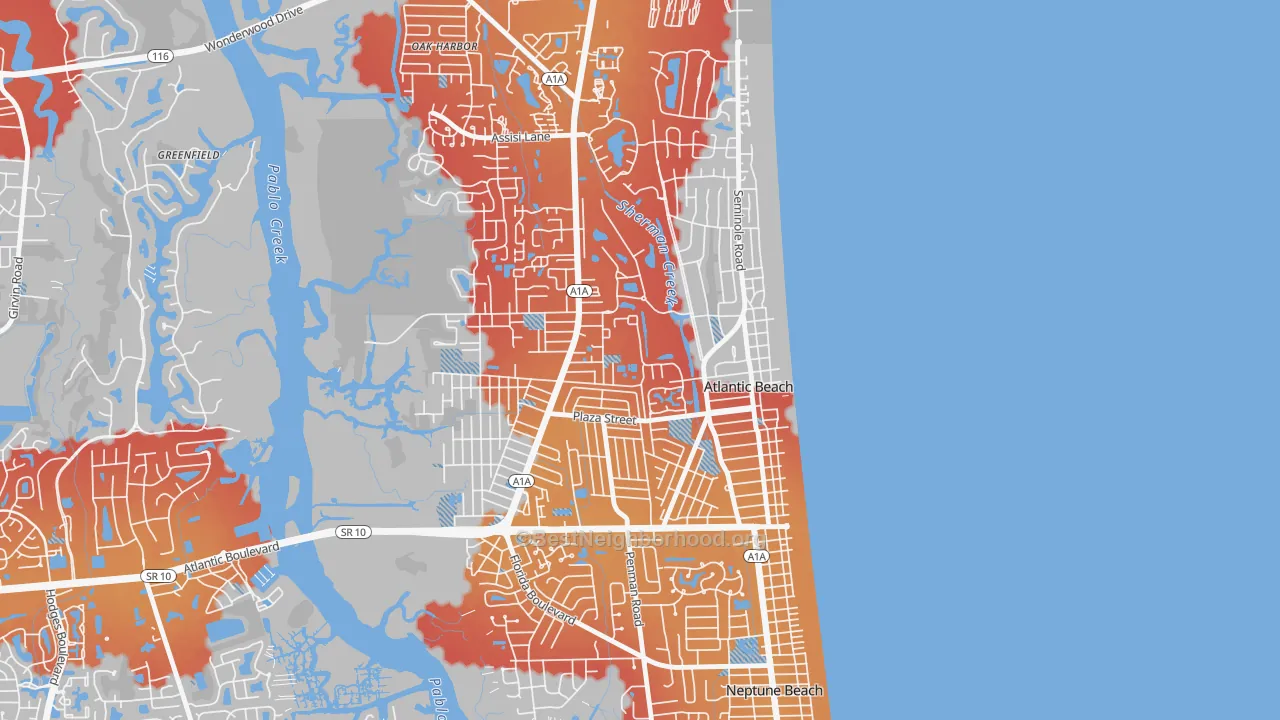 Transit Grade map of Atlantic Beaches, Atlantic Beach, FL