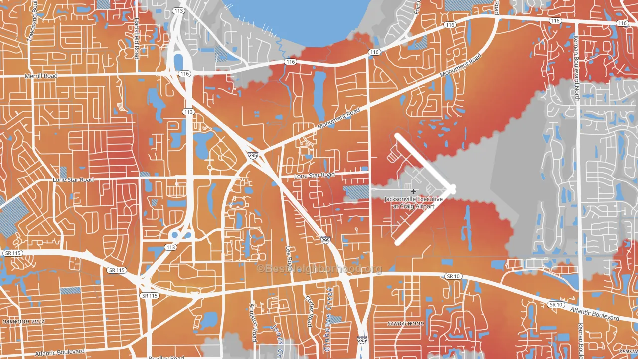 Transit Grade map of Atlantic Boulevard Estates, Jacksonville, FL
