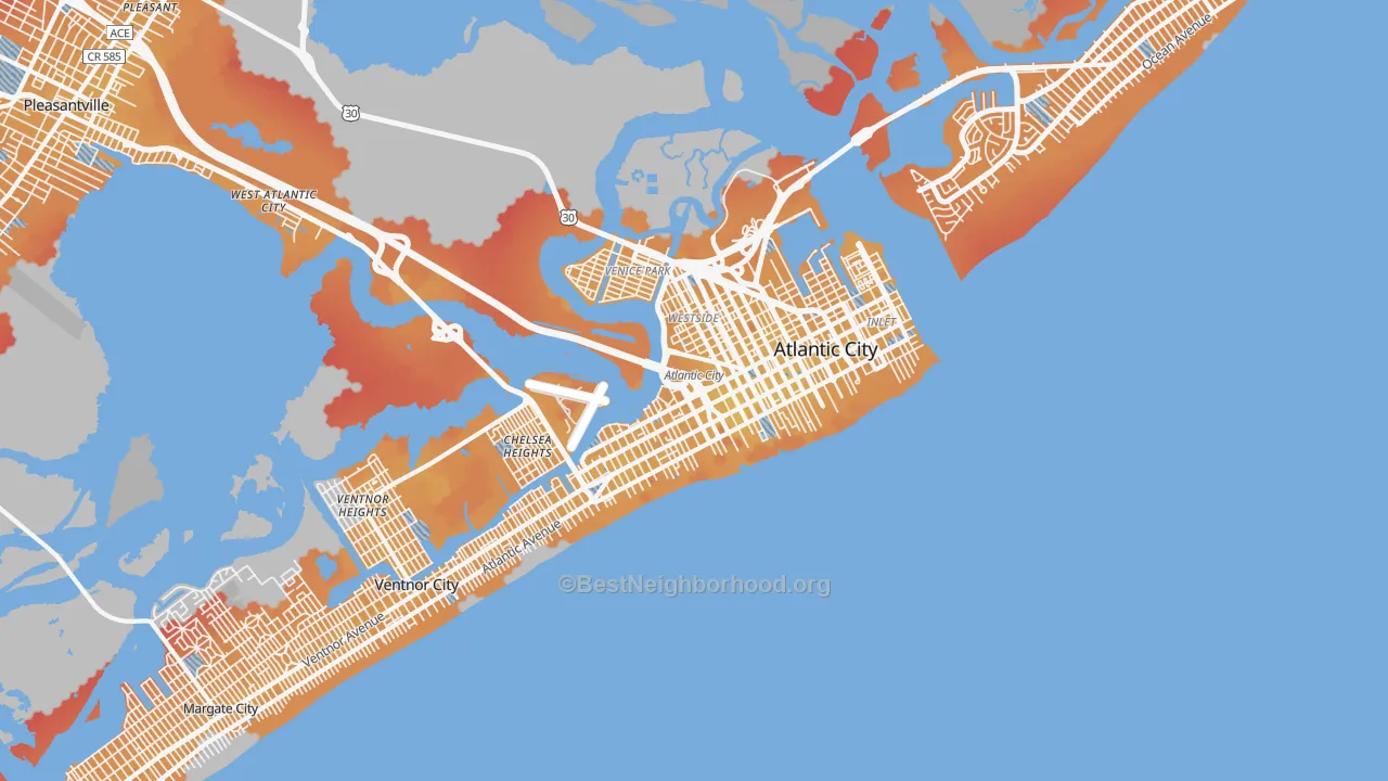 Transit Grade map of Atlantic City, NJ
