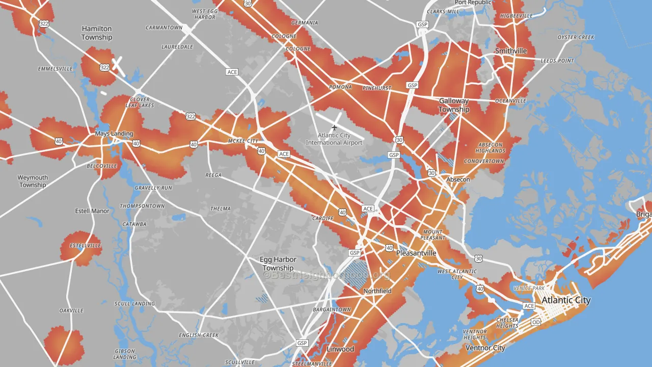 Transit Grade map of Atlantic County, NJ