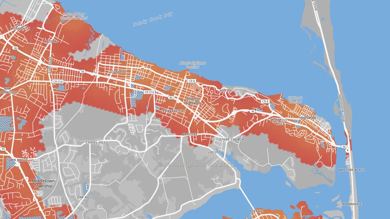 Transit Grade map of Atlantic Highlands, NJ