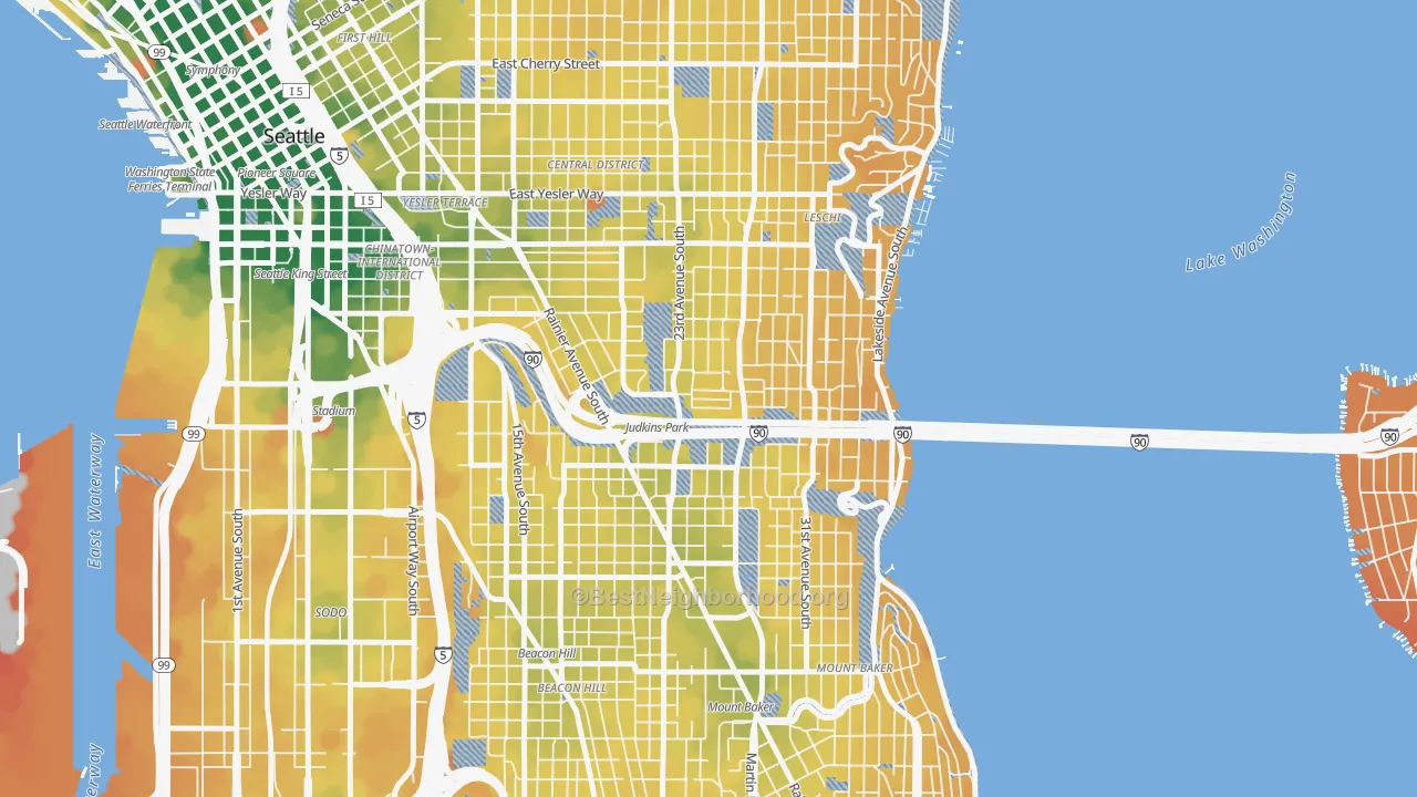 Transit Grade map of Atlantic, Seattle, WA