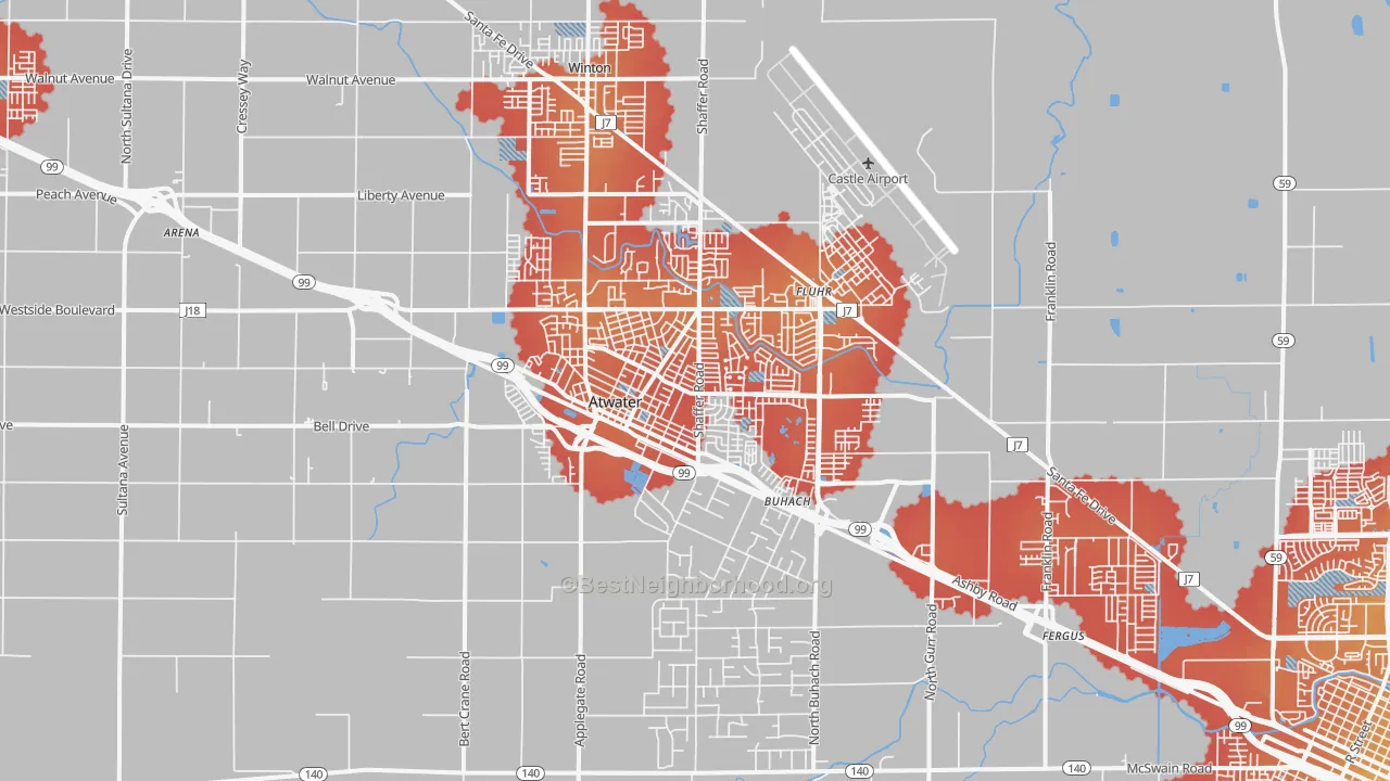 Transit Grade map of Atwater, CA