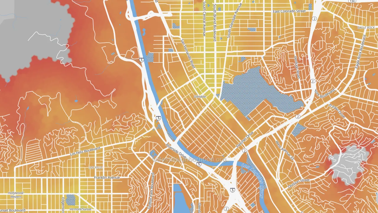 Transit Grade map of Atwater Village, Los Angeles, CA