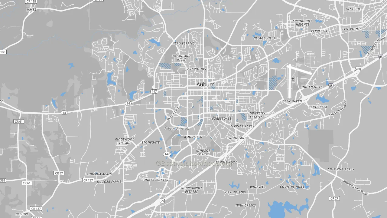 Transit Grade map of Auburn, AL
