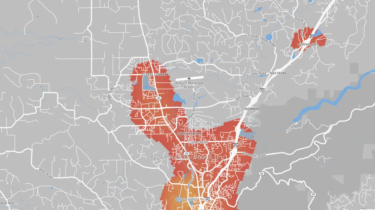 Transit Grade map of Auburn, CA