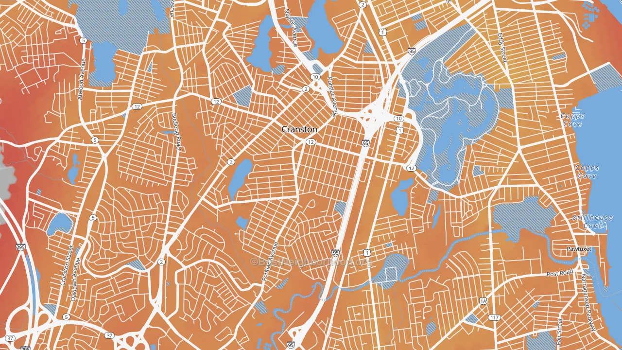 Transit Grade map of Auburn, Cranston, RI