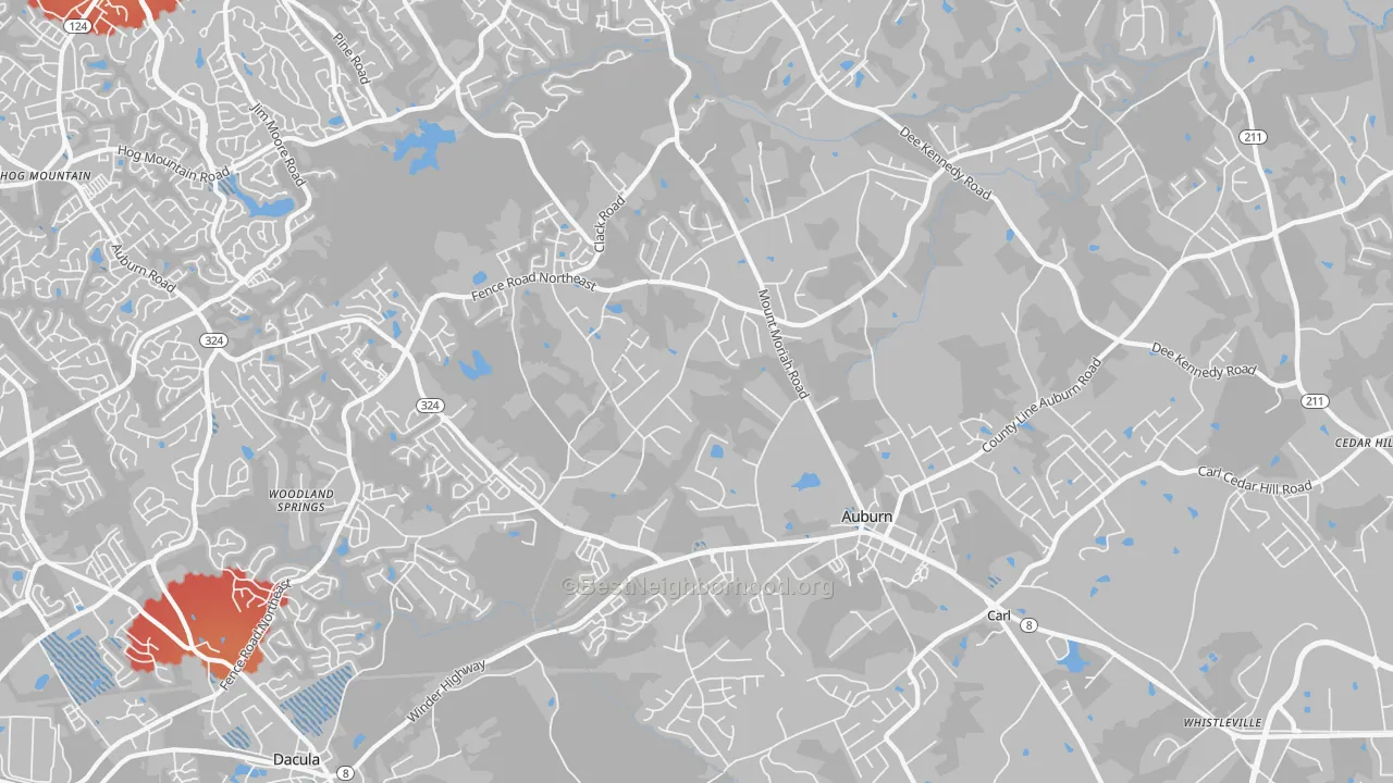 Transit Grade map of Auburn, GA