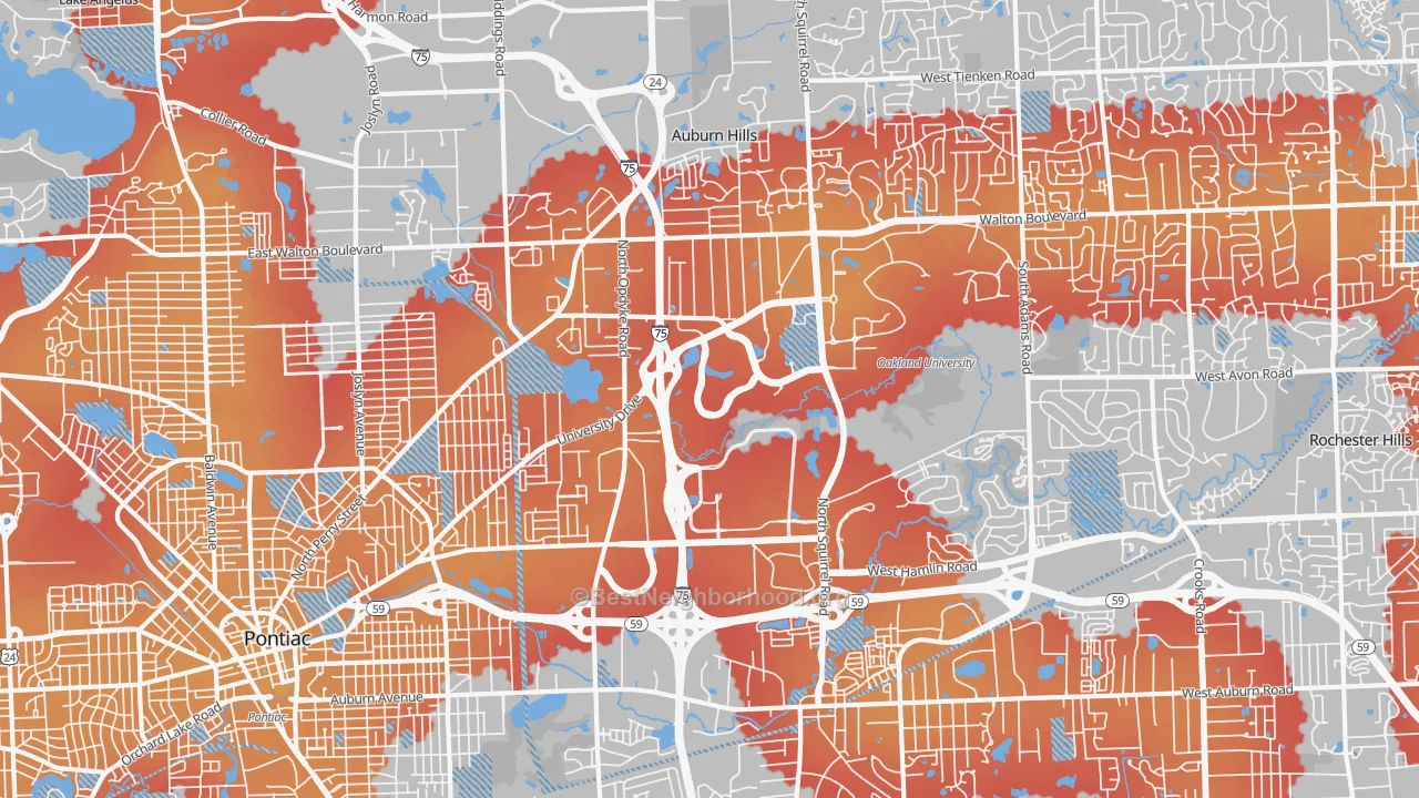 Transit Grade map of Auburn Hills, MI