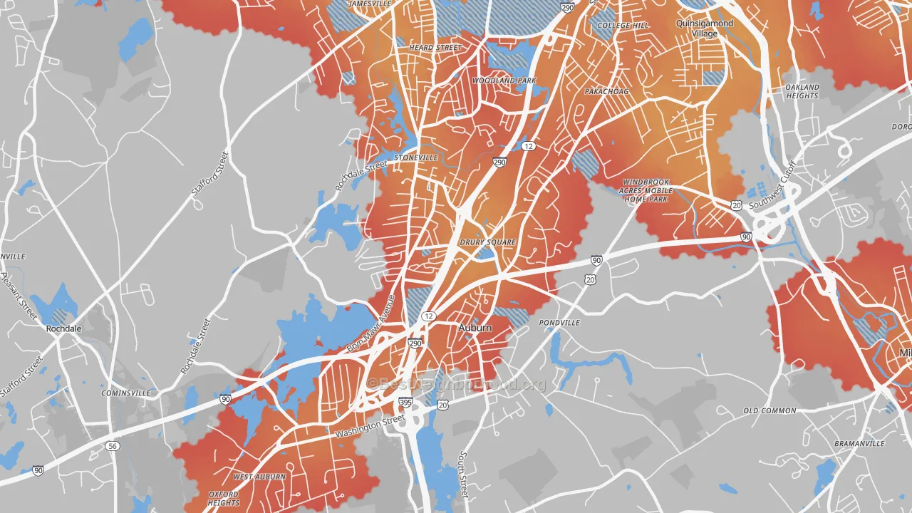 Transit Grade map of Auburn, MA