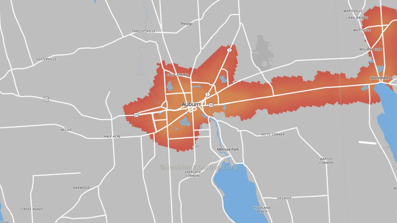 Transit Grade map of Auburn, NY