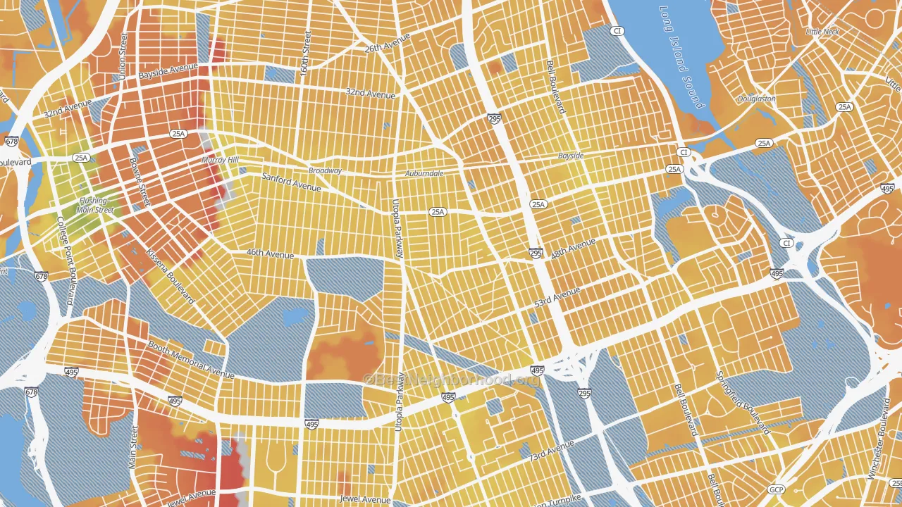 Transit Grade map of Auburndale, Queens, NY
