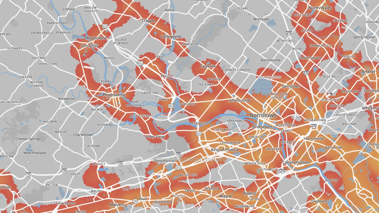 Transit Grade map of Audubon, PA