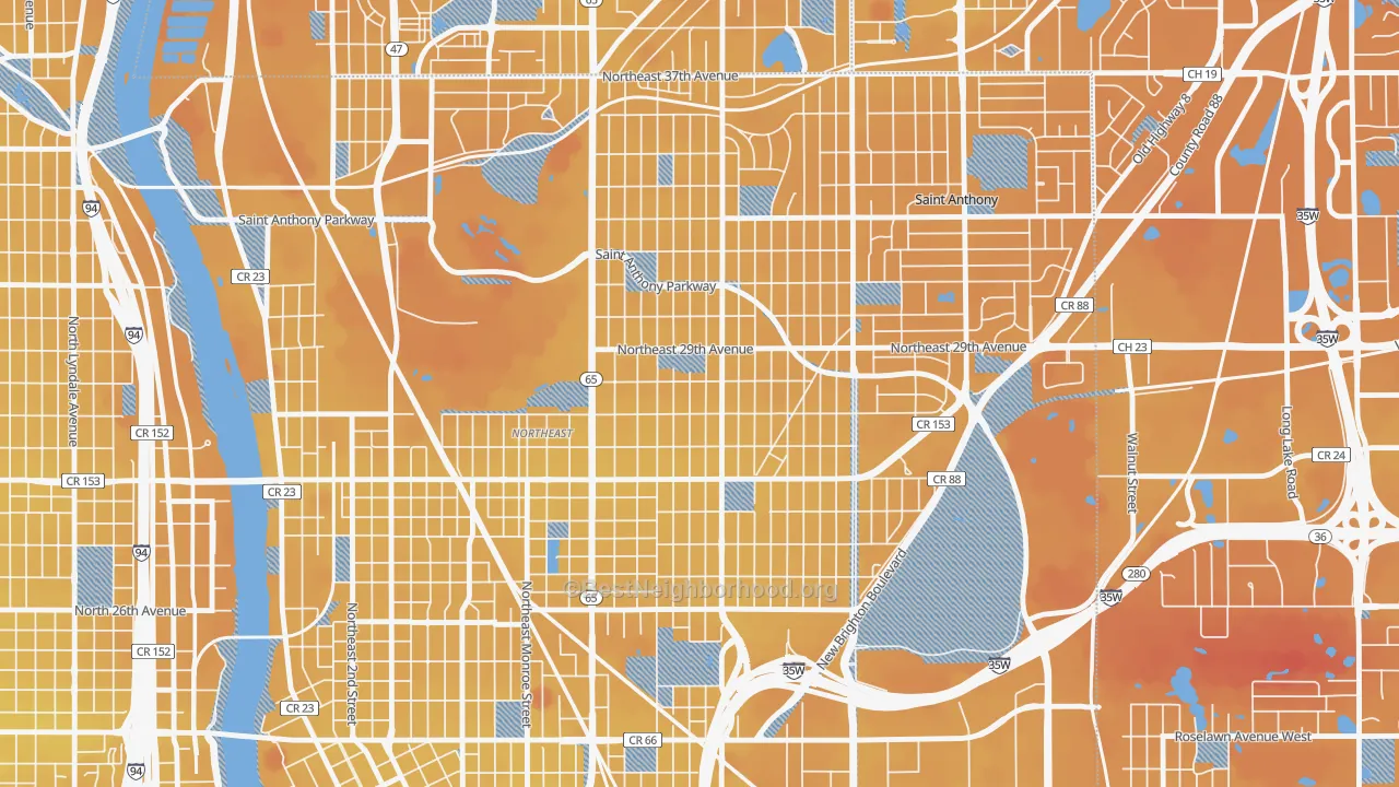 Transit Grade map of Audubon Park, Minneapolis, MN