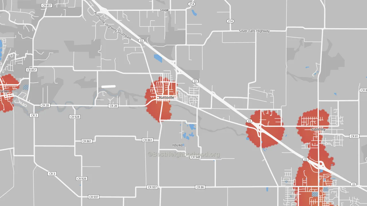 Transit Grade map of Aumsville, OR