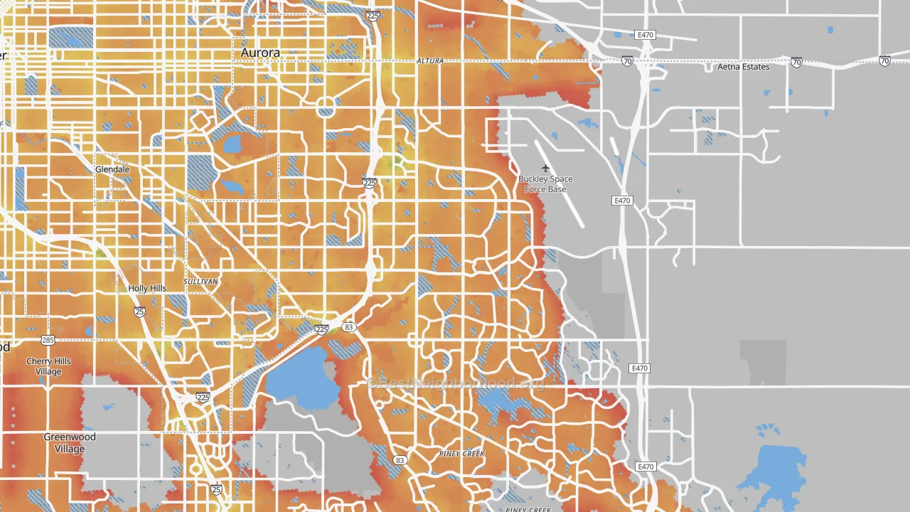 Transit Grade map of Aurora, CO