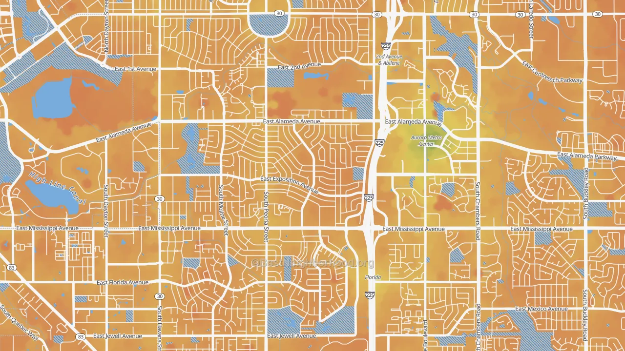 Transit Grade map of Aurora Hills, Aurora, CO