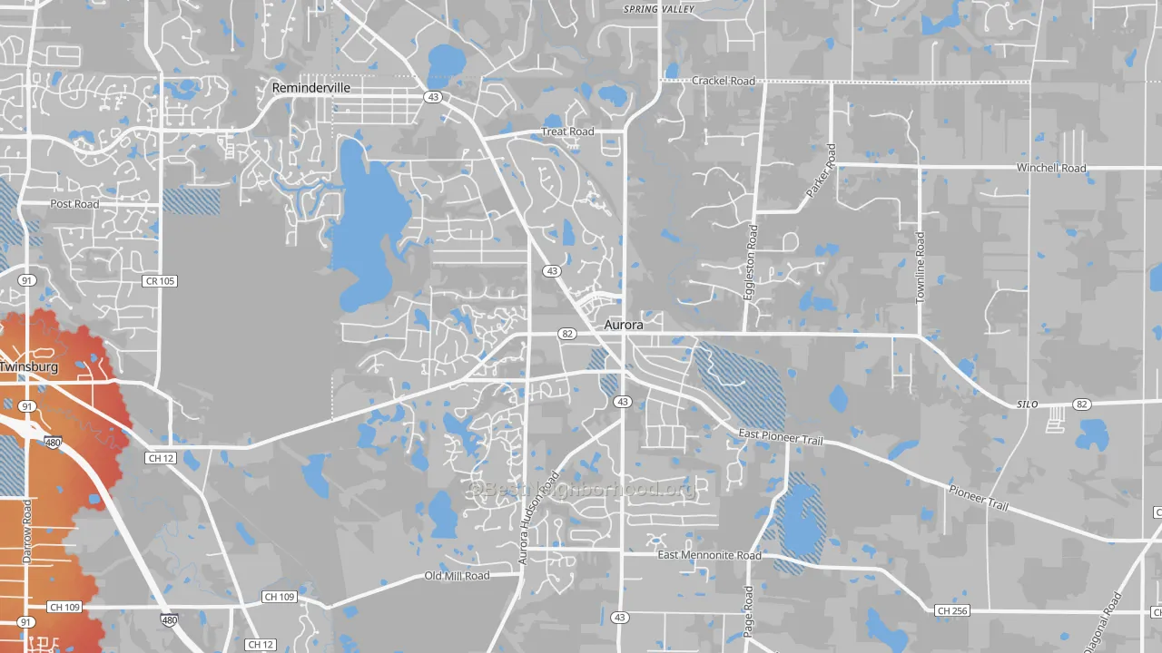 Transit Grade map of Aurora, OH