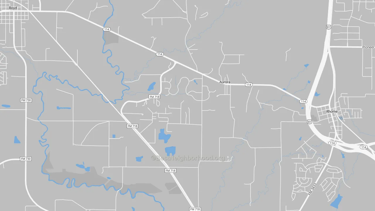 Transit Grade map of Aurora, TX