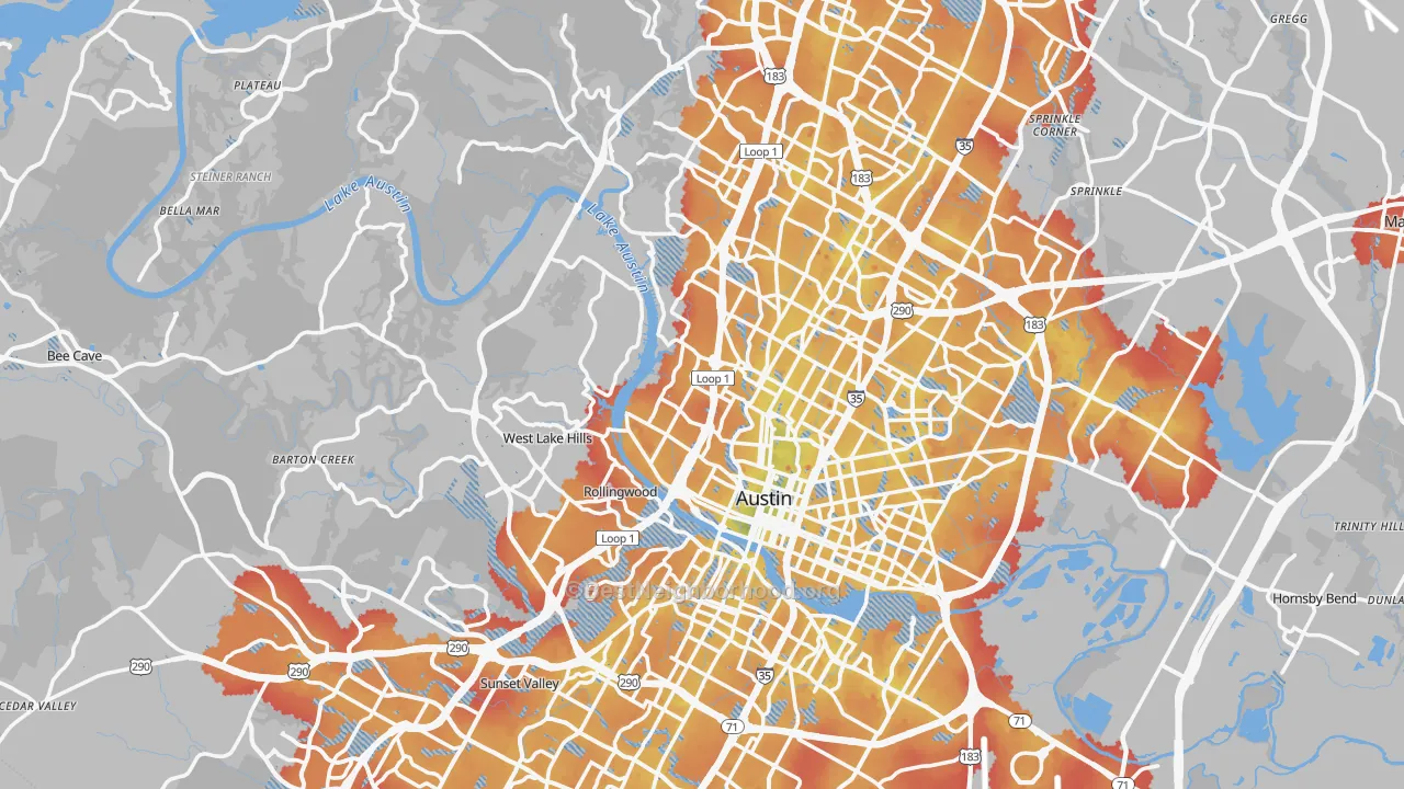 Transit Grade map of Austin, TX