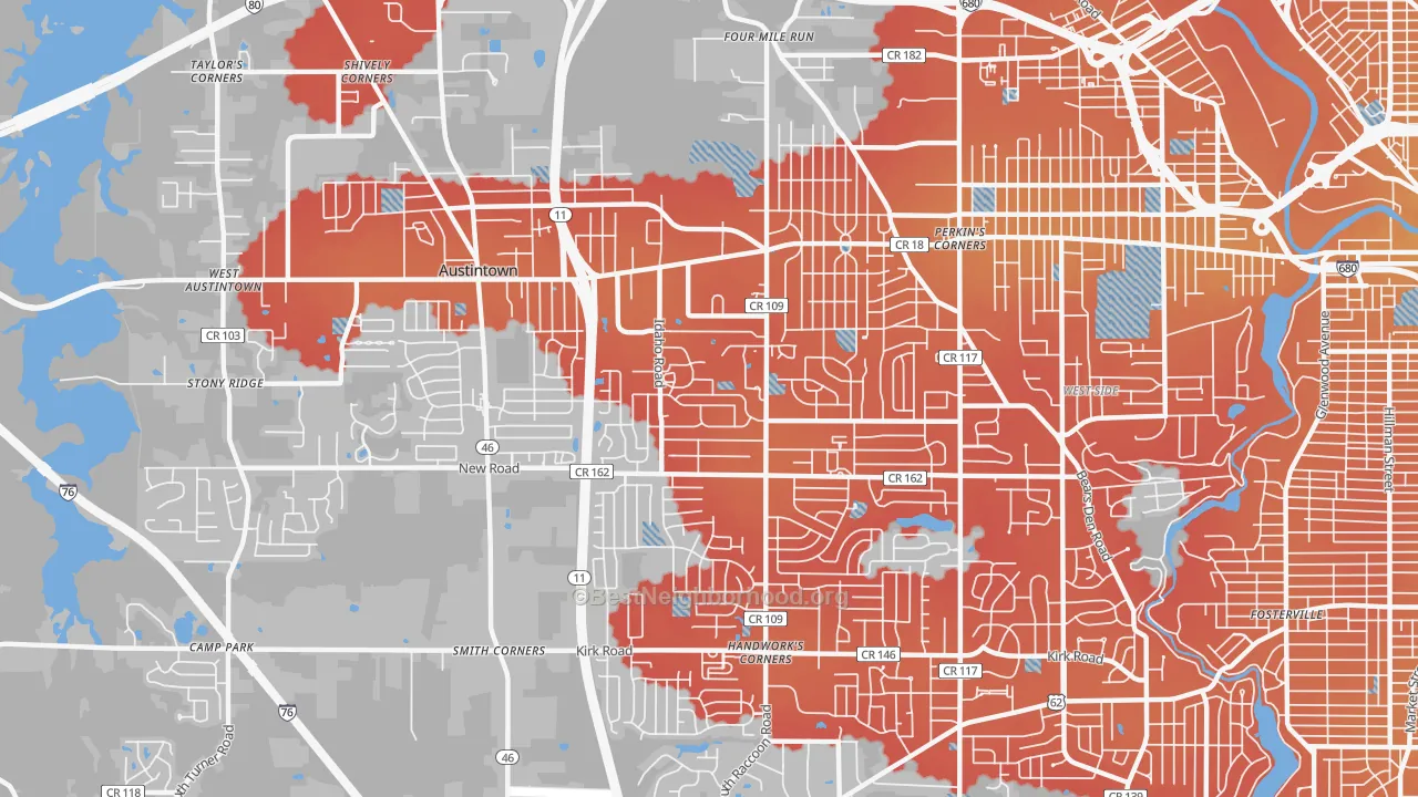 Transit Grade map of Austintown, OH