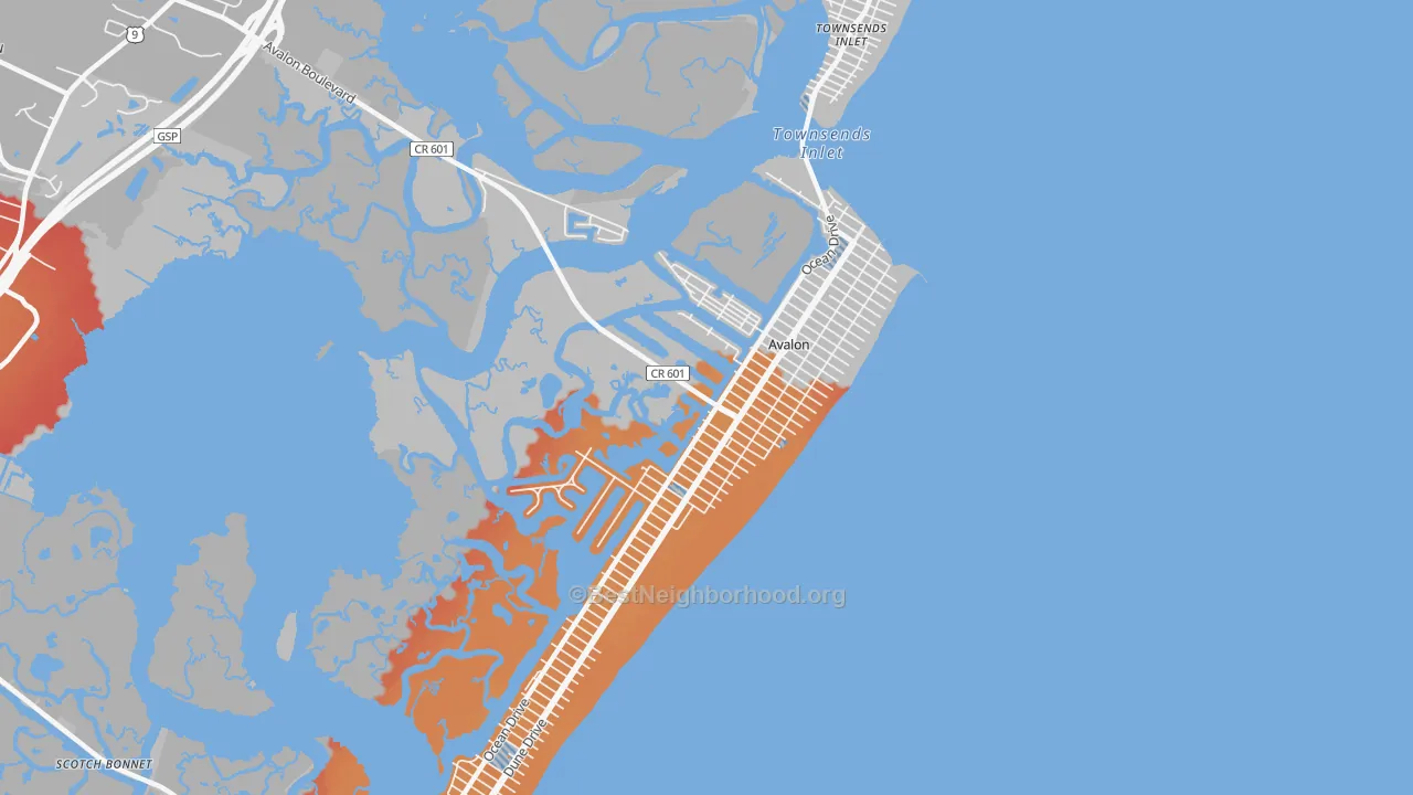 Transit Grade map of Avalon, NJ