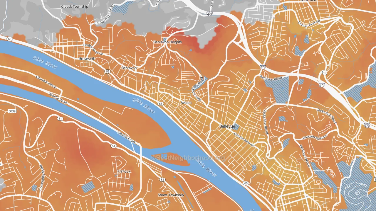 Transit Grade map of Avalon, PA