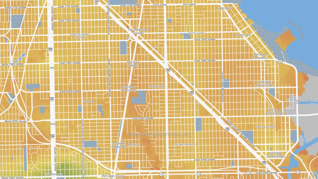 Transit Grade map of Avalon Park, Chicago, IL