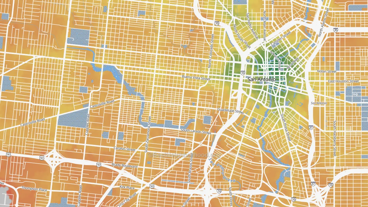Transit Grade map of Avenida Guadalupe, San Antonio, TX