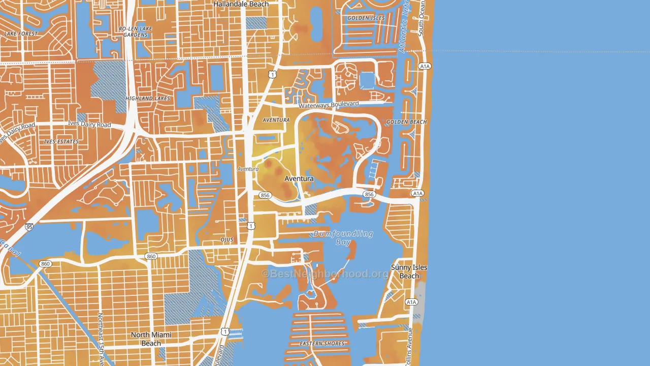 Transit Grade map of Aventura, FL